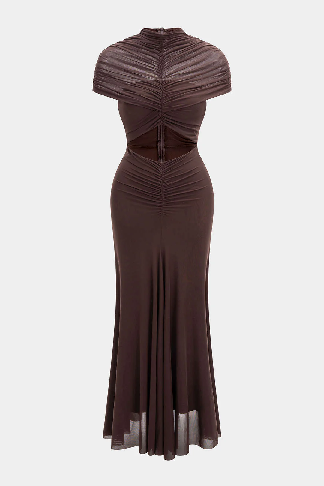 Mesh Ruched Cut Out Short Sleeve Maxi Dress - Image 3