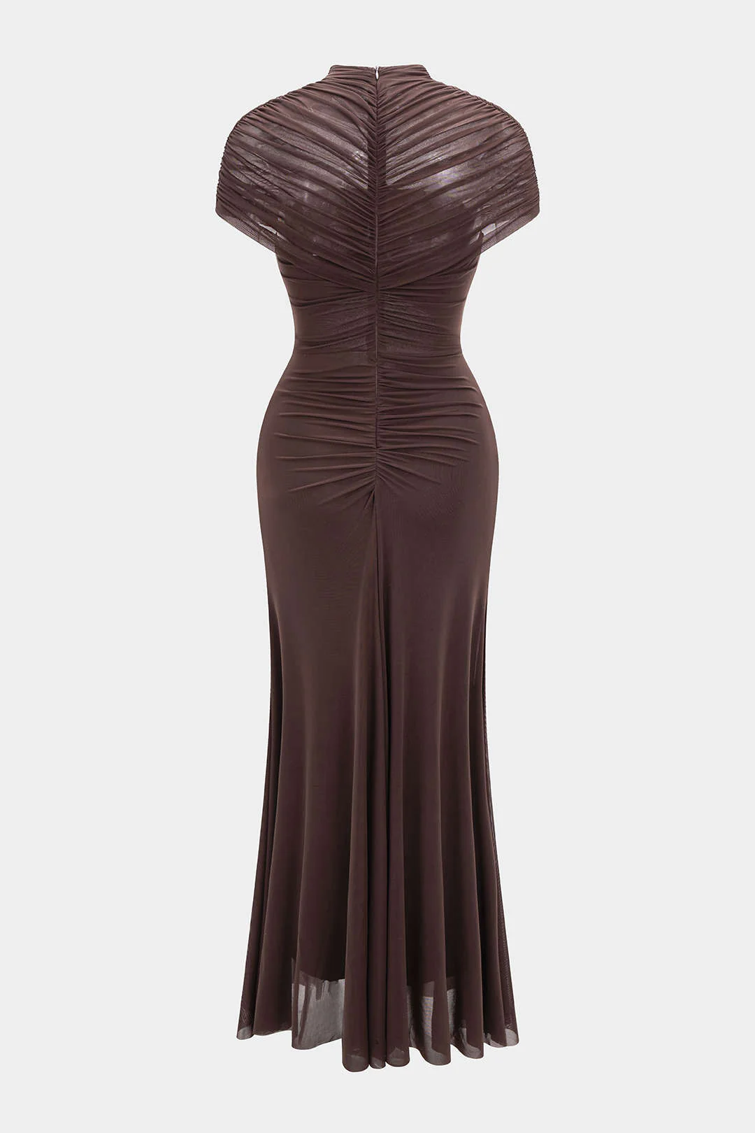 Mesh Ruched Cut Out Short Sleeve Maxi Dress - Image 4