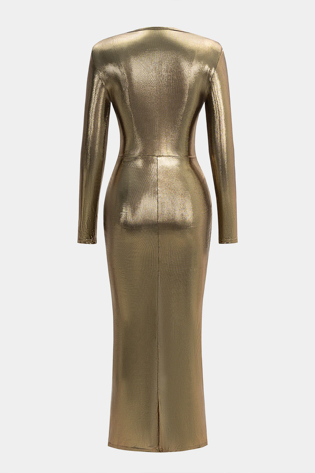 Deep V-Neck Ruched Long Sleeve Maxi Dress - Image 2