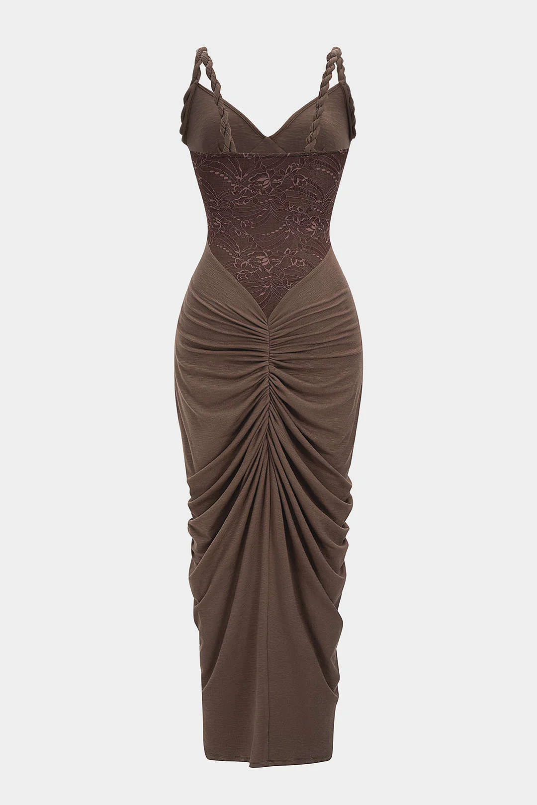 Lace Patchwork Ruched Twist Knot Slip Sleeveless Maxi Dress - Image 2