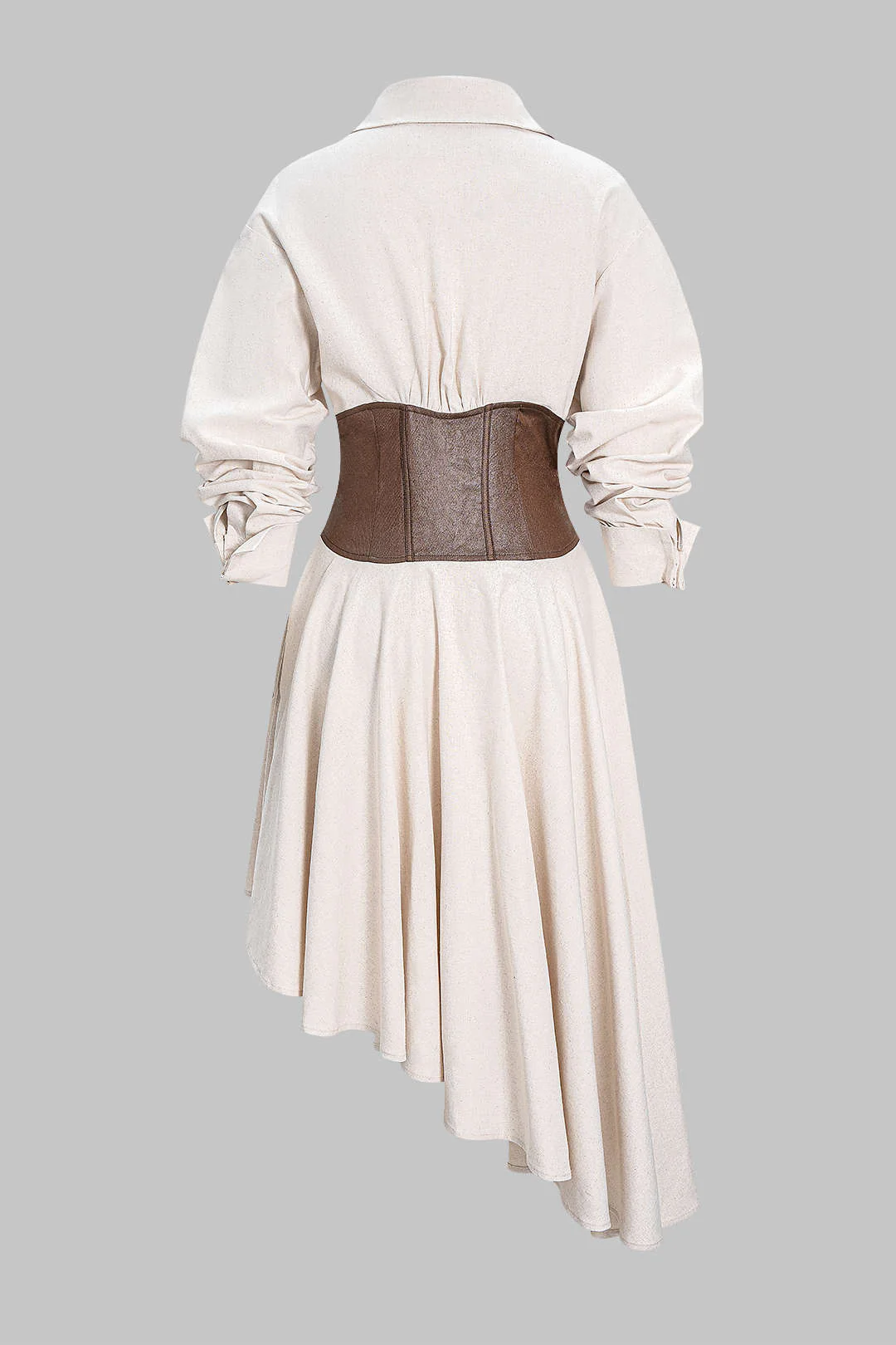 Faux Leather Patchwork Asymmetrical Hem Long Sleeve Maxi Dress - Image 2