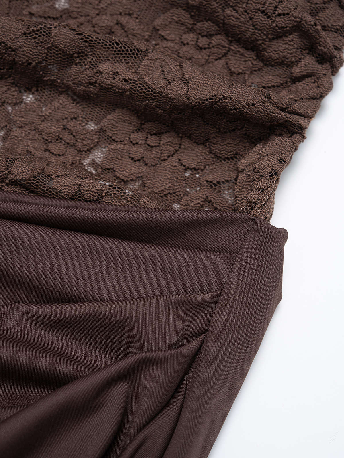 Lace Patchwork Off Shoulder Ruched Long Sleeve Maxi Dress - Image 4
