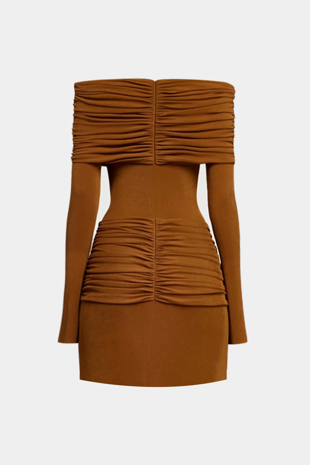 Off Shoulder Metallic Decor Ruched Long Sleeve Mini Dress - Image 2