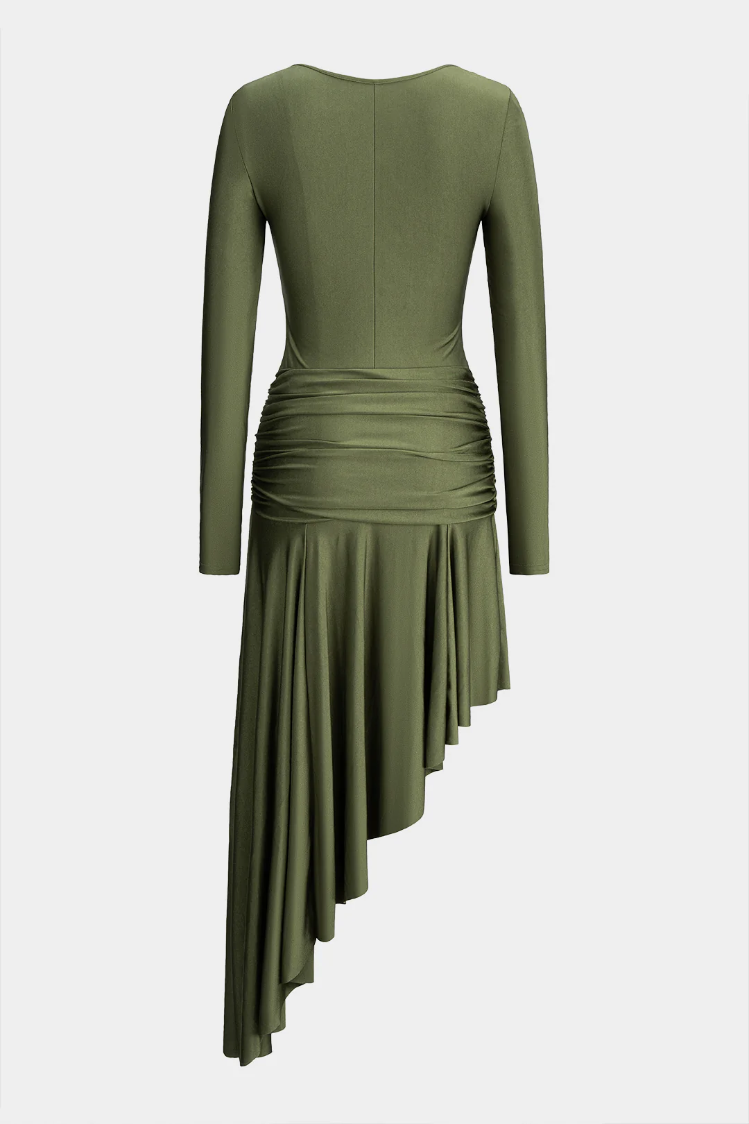 Metallic Ruched Asymmetrical Irregular Hem Long Sleeve Midi Dress - Image 6