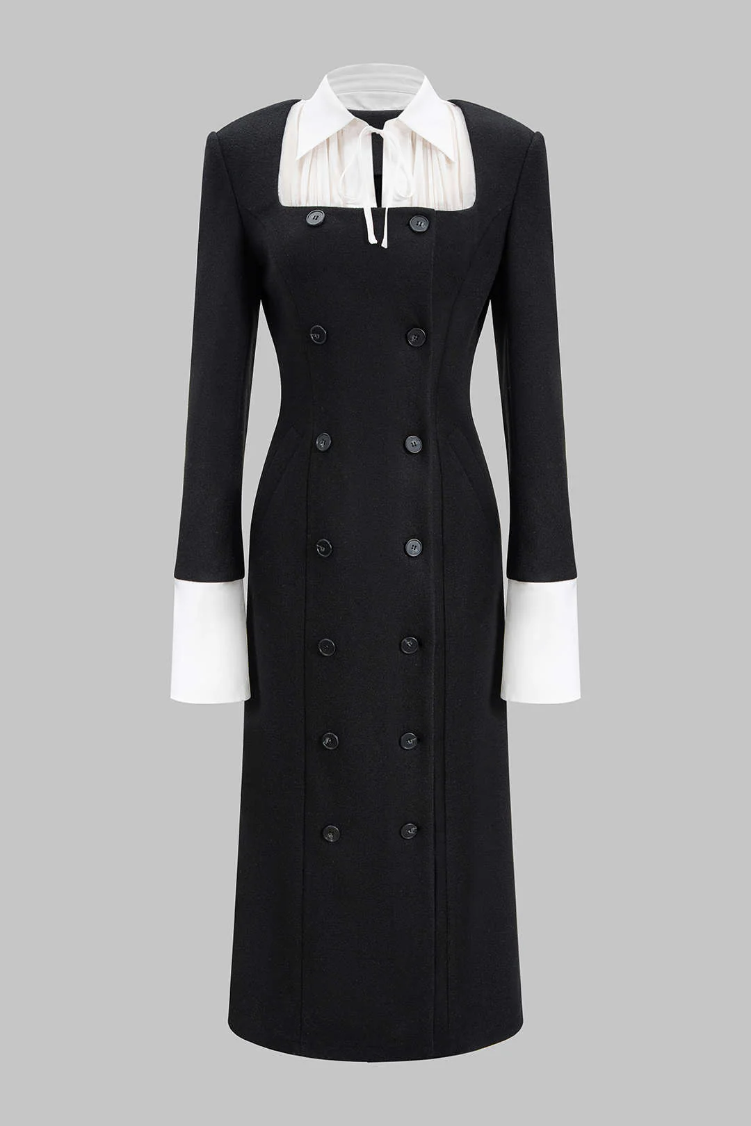 Patchwork Double Breasted Long Sleeve Maxi Dress - Image 2