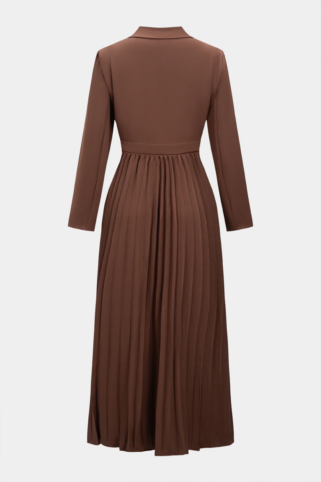 Notched Lapel Pleated Asymmetrical Long-Sleeve Maxi Dress - Image 3