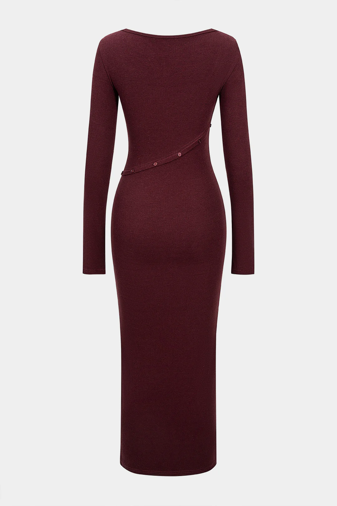 Asymmetrical Button Split Square Neck Long Sleeve Maxi Dress - Image 2