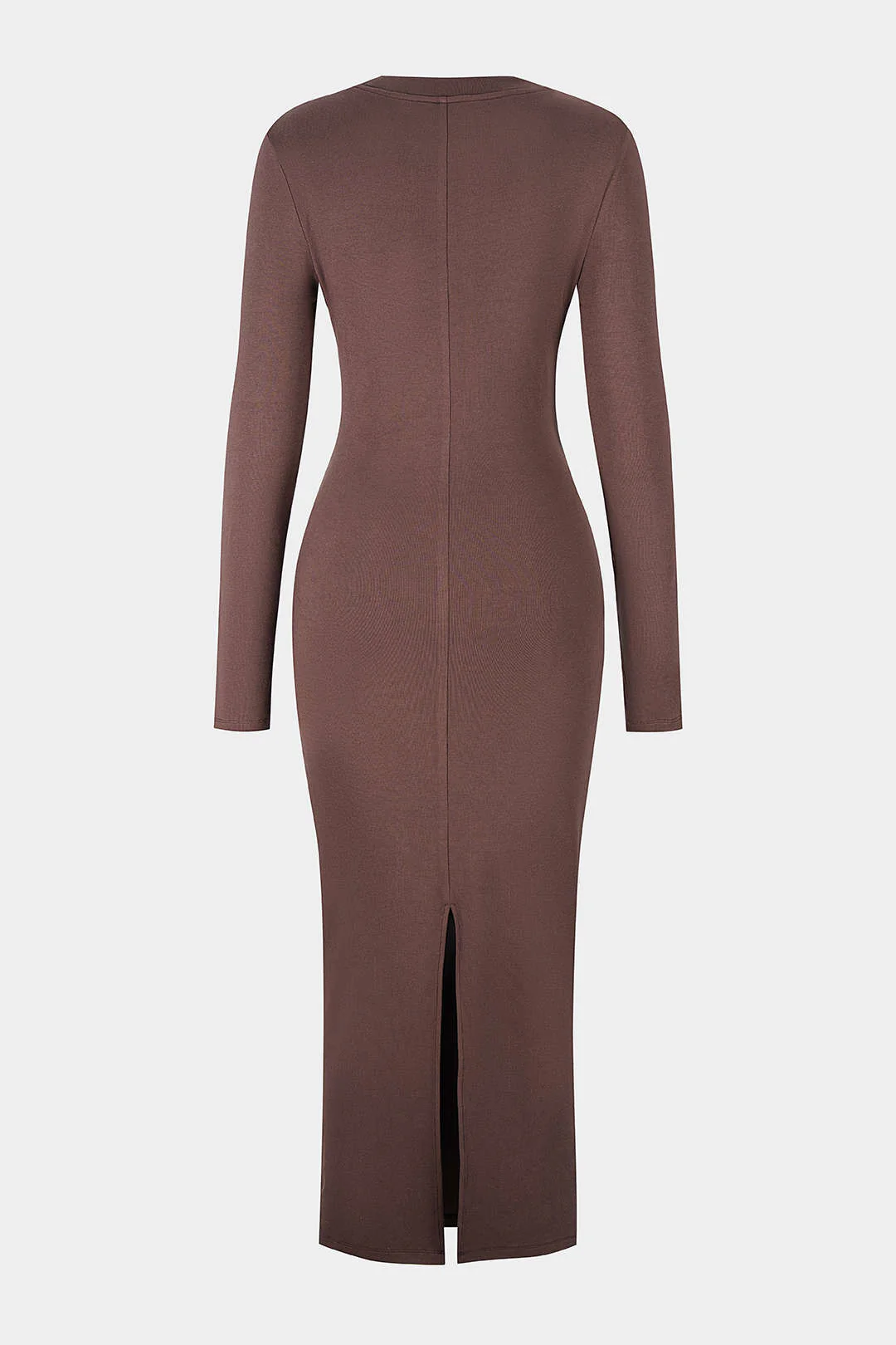 Faux Leather Round Neck Patchwork Long Sleeve Maxi Dress - Image 2