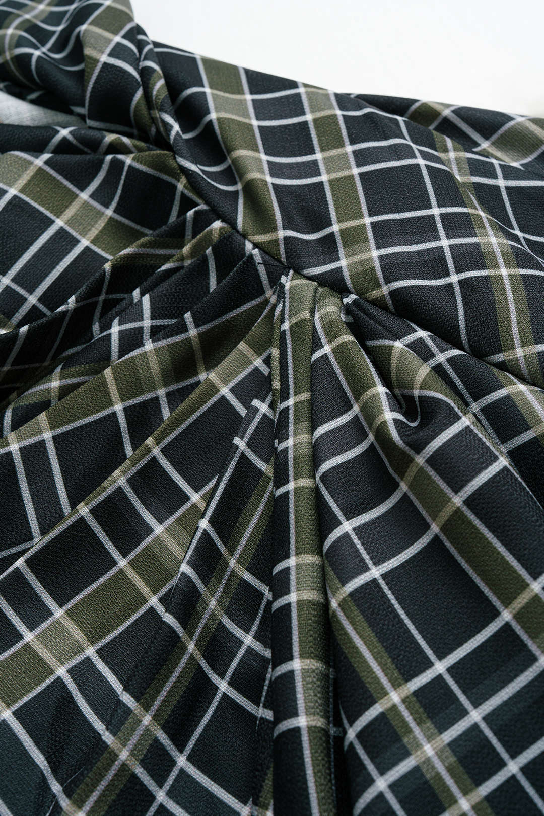 Plaid Print V-Neck Asymmetrical Ruched Long-Sleeve Maxi Dress - Image 3