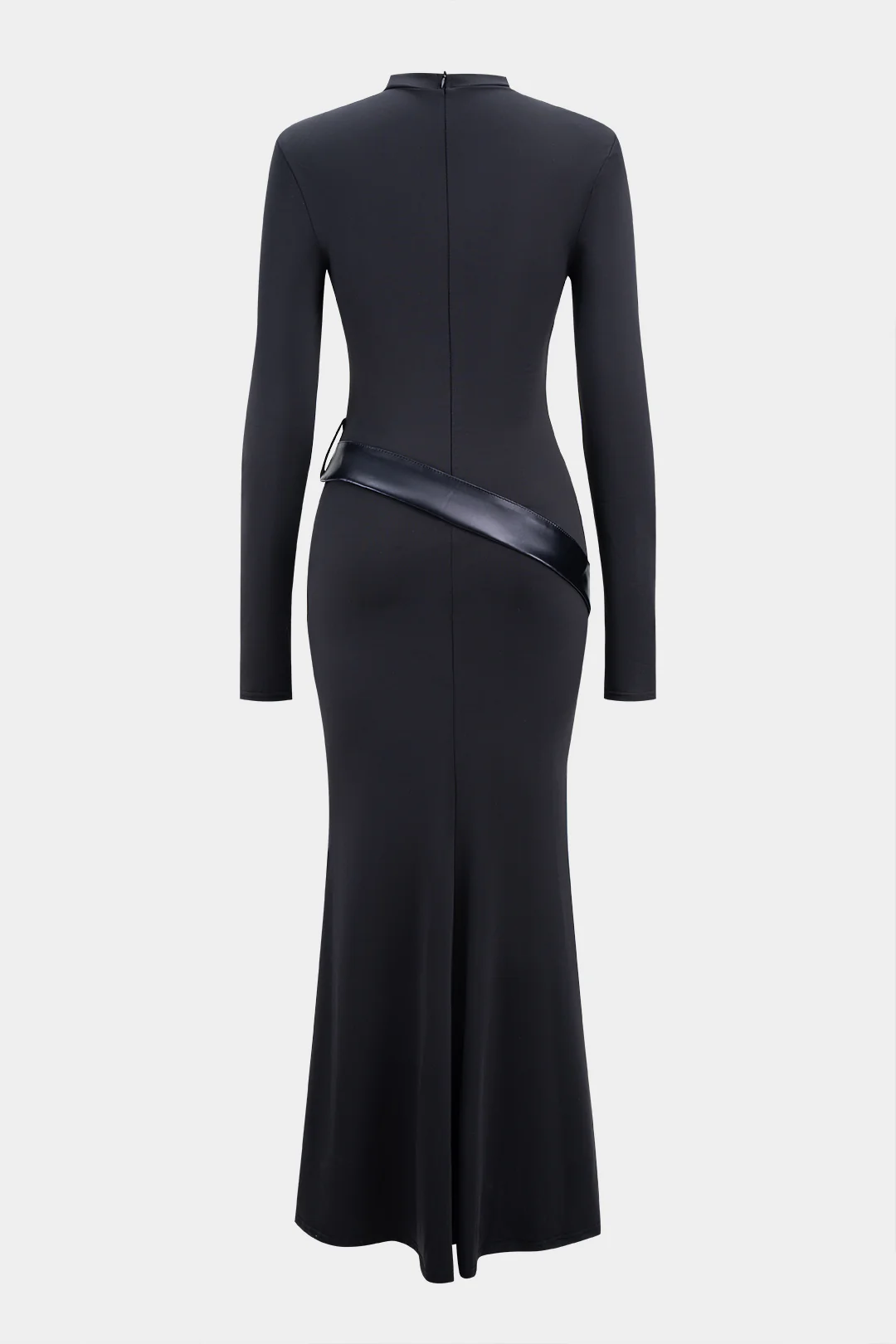 Round Neck Patchwork Zipper Long Sleeve Maxi Dress - Image 2
