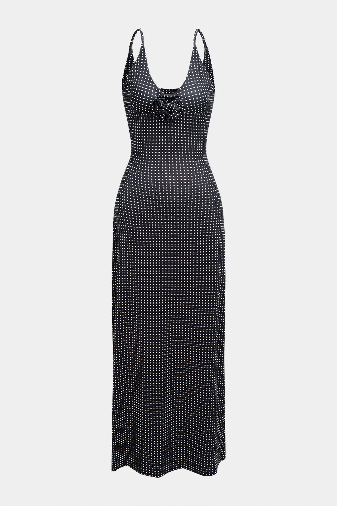 Polka Dots Print V-Neck 3D Flower Slip Sleeveless Maxi Dress