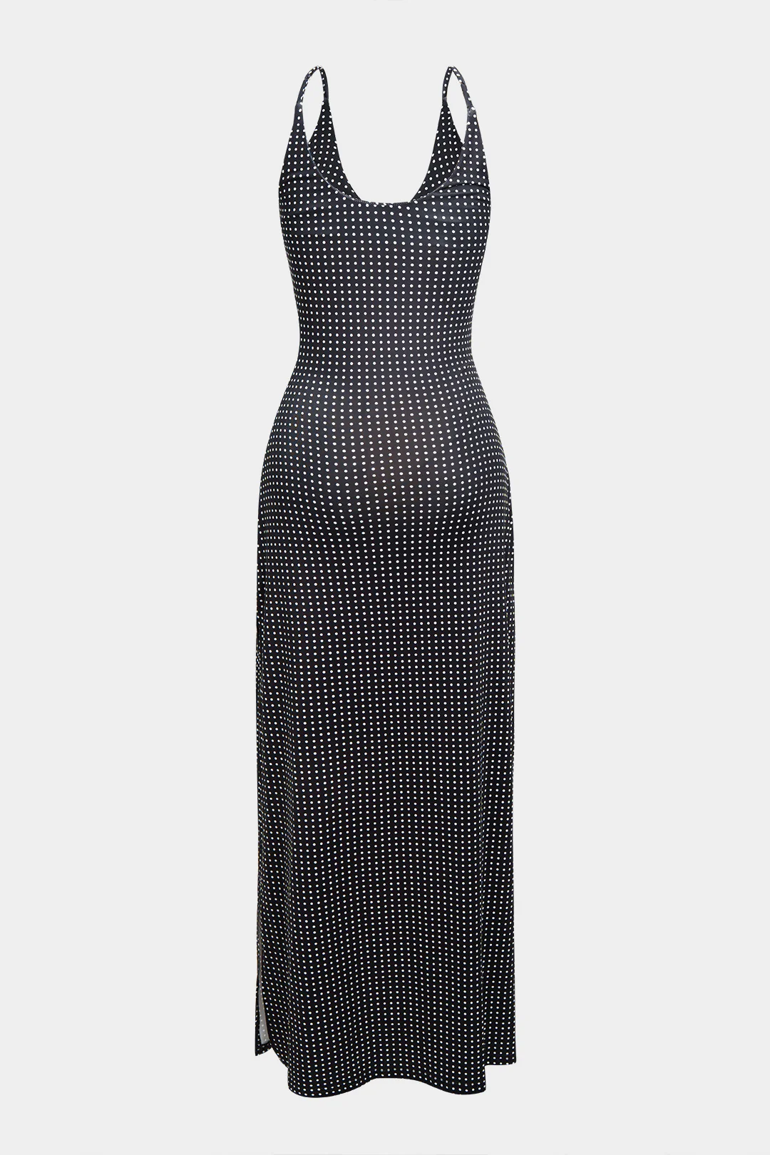 Polka Dots Print V-Neck 3D Flower Slip Sleeveless Maxi Dress - Image 2