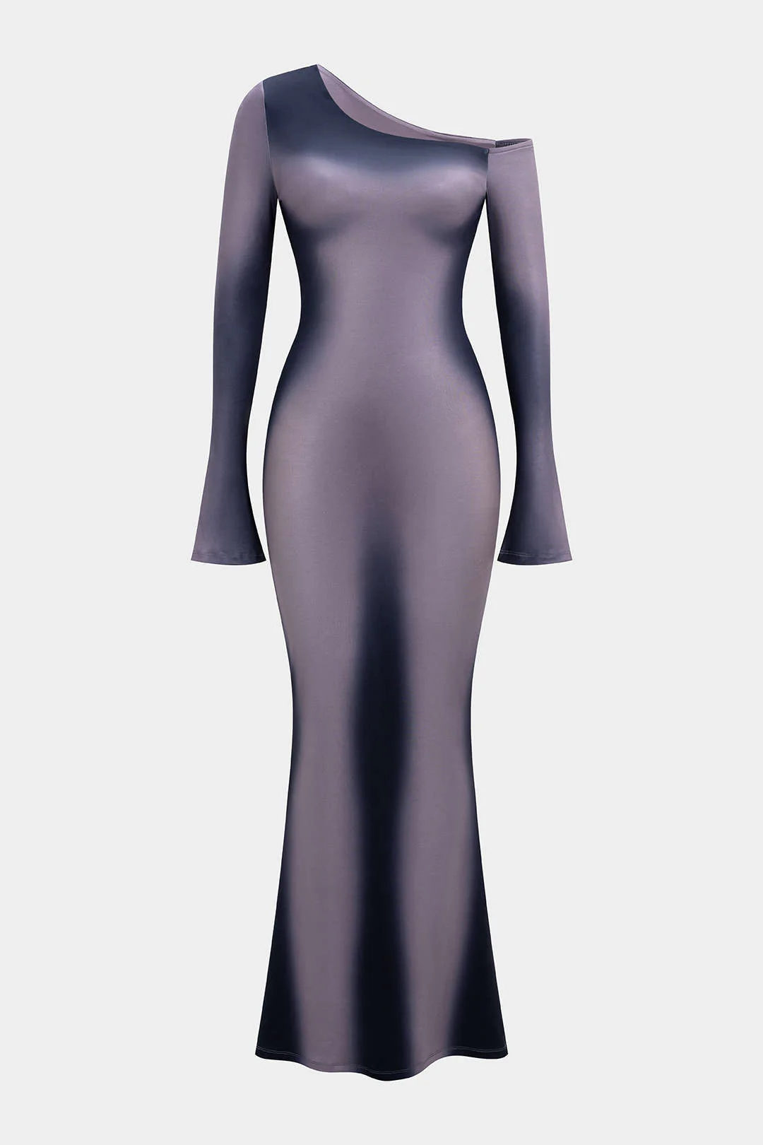 Ombre Print One Shoulder Long Sleeve Maxi Dress - Image 3