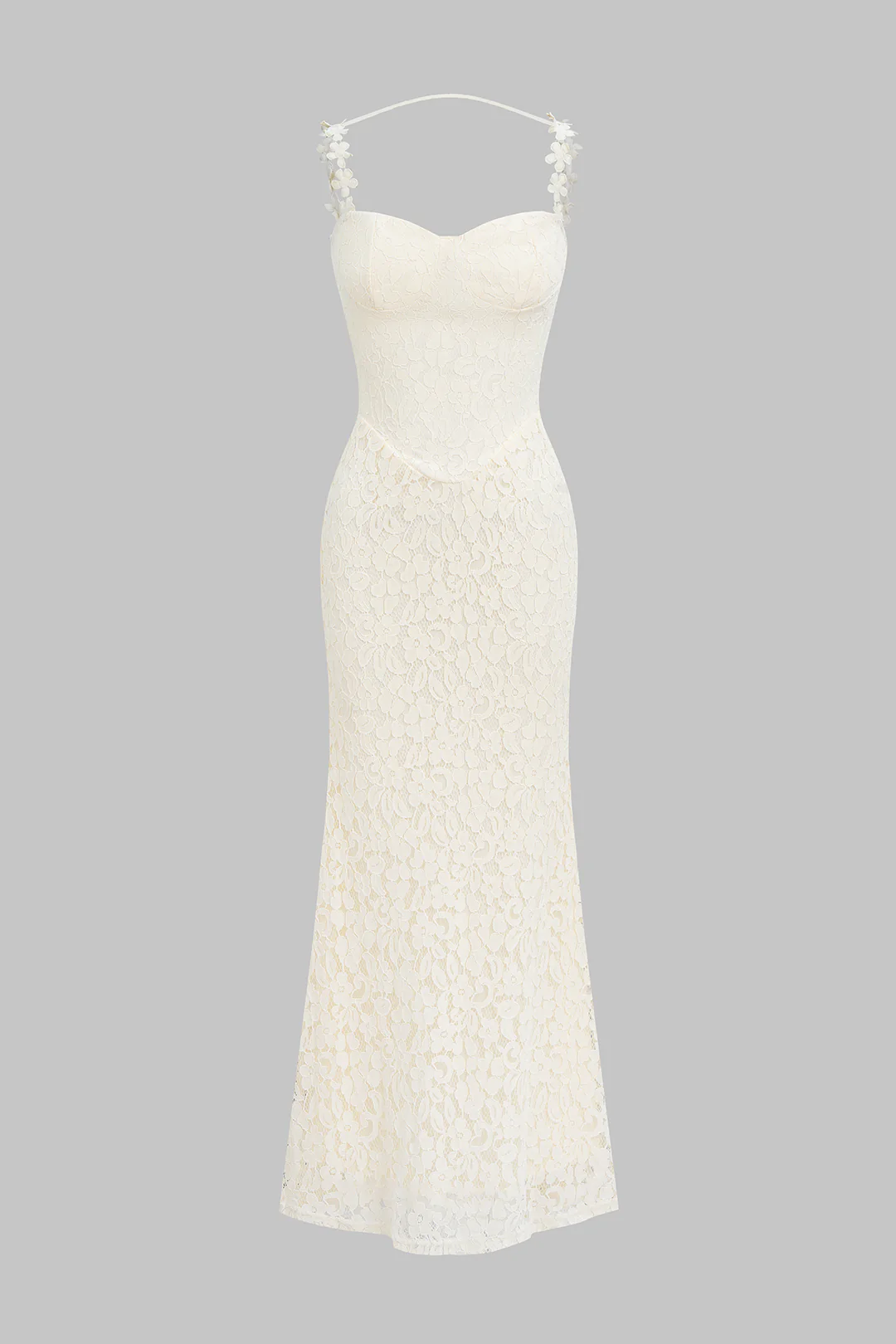Patchwork Lace Flower Applique Sleeveless Slip Maxi Dress - Image 2