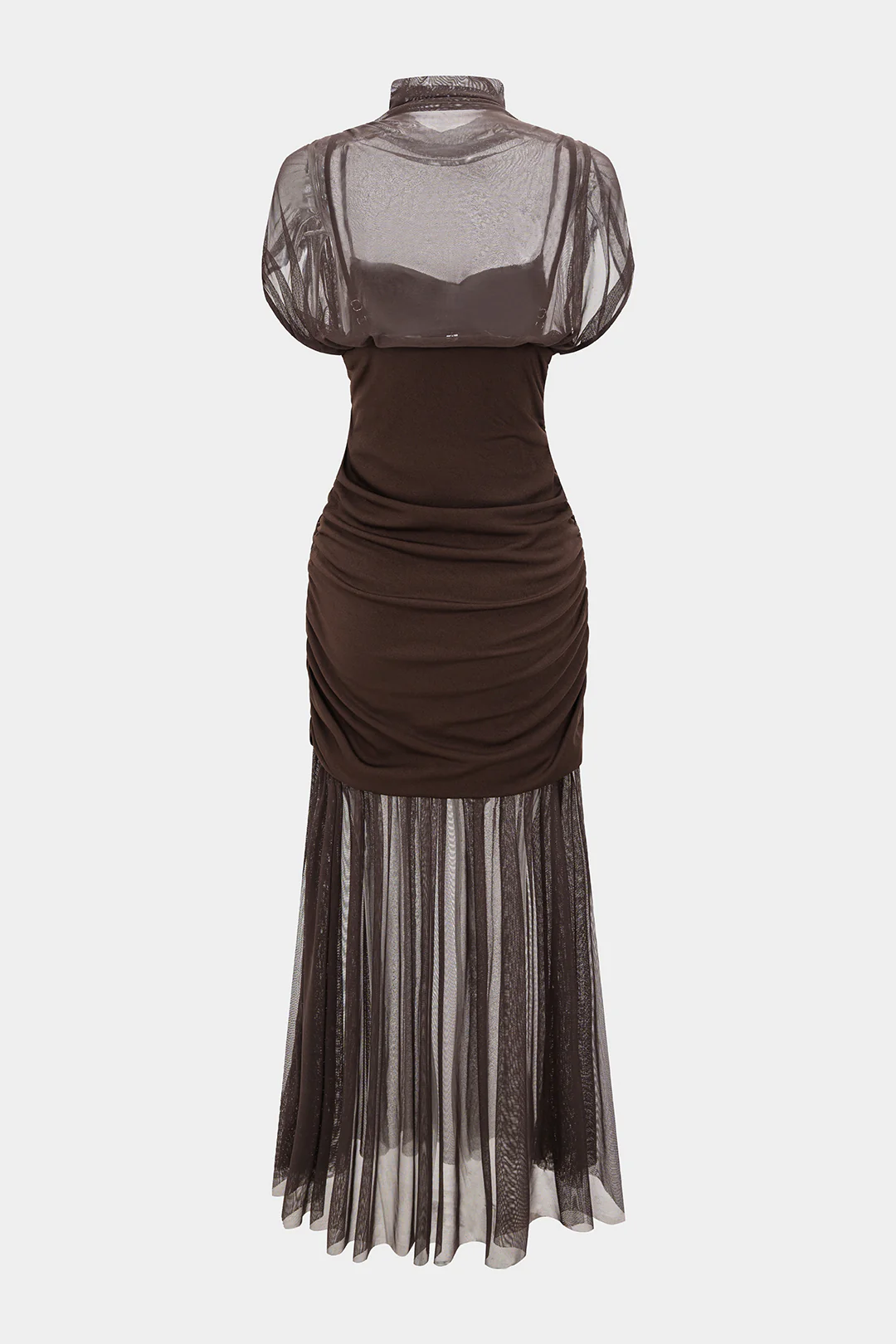 Mesh Patchwork Mock Neck Short-Sleeve Maxi Dress - Image 3