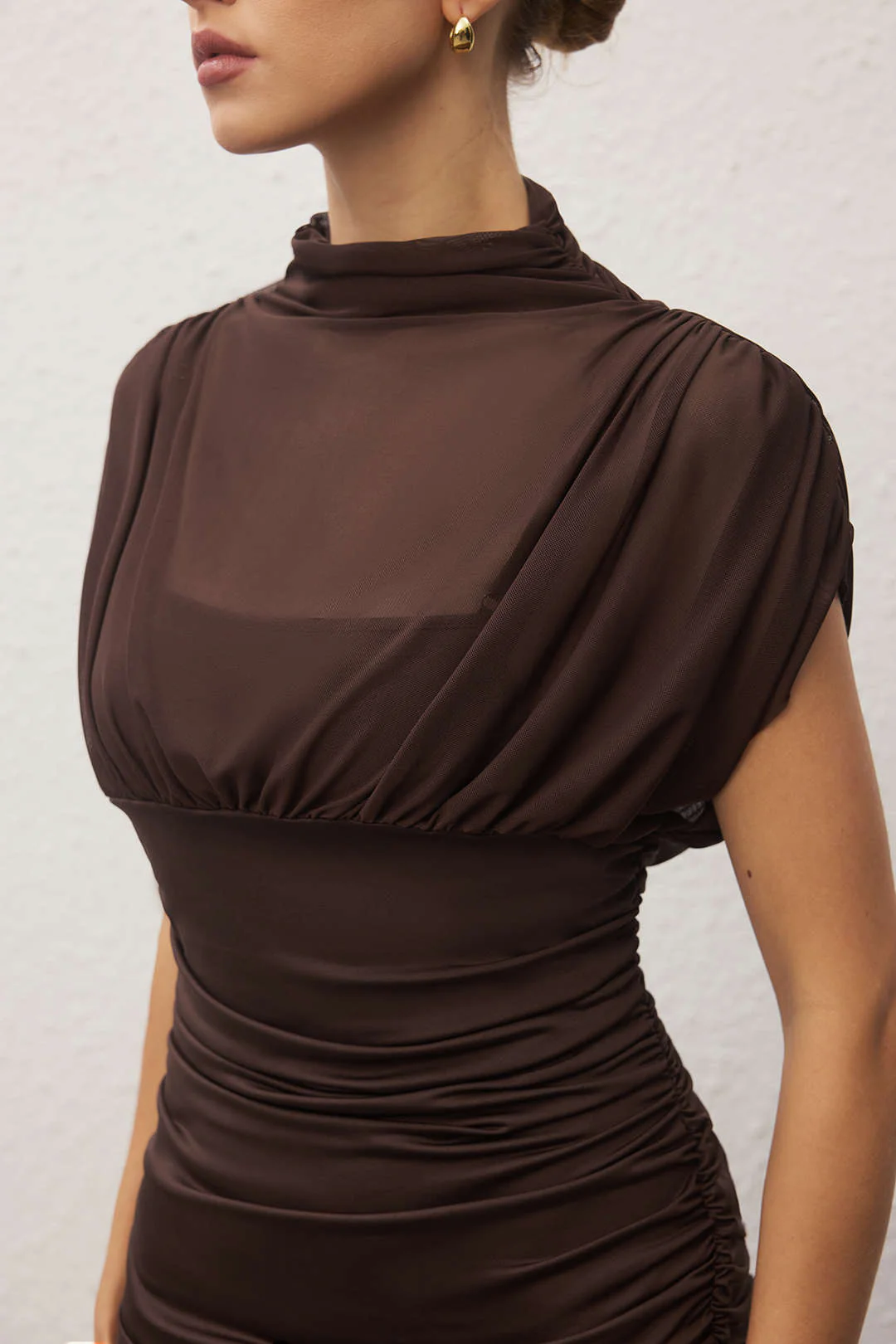Mesh Patchwork Mock Neck Short-Sleeve Maxi Dress - Image 9