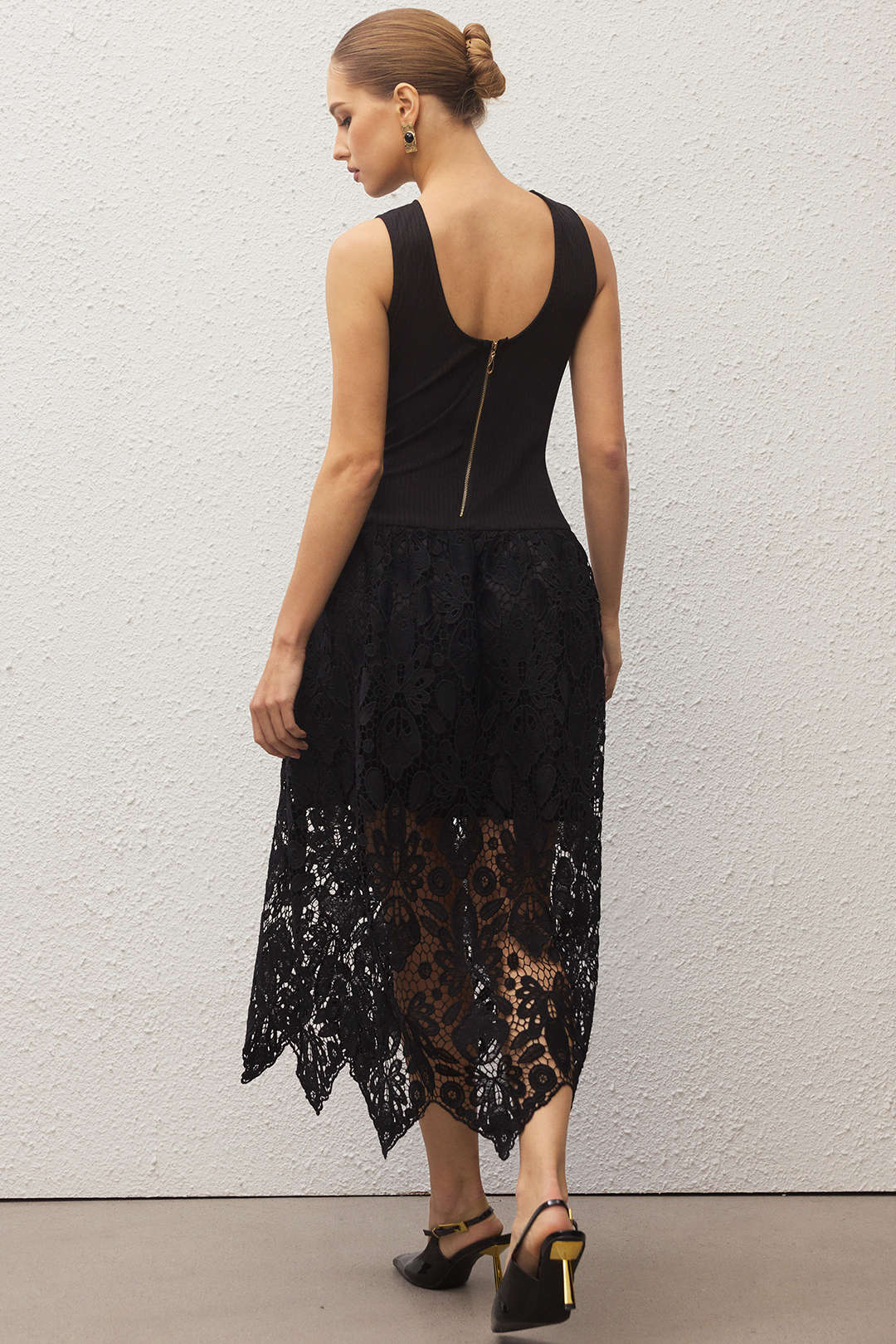 Patchwork Zipper Sleeveless Midi Dress - Image 5