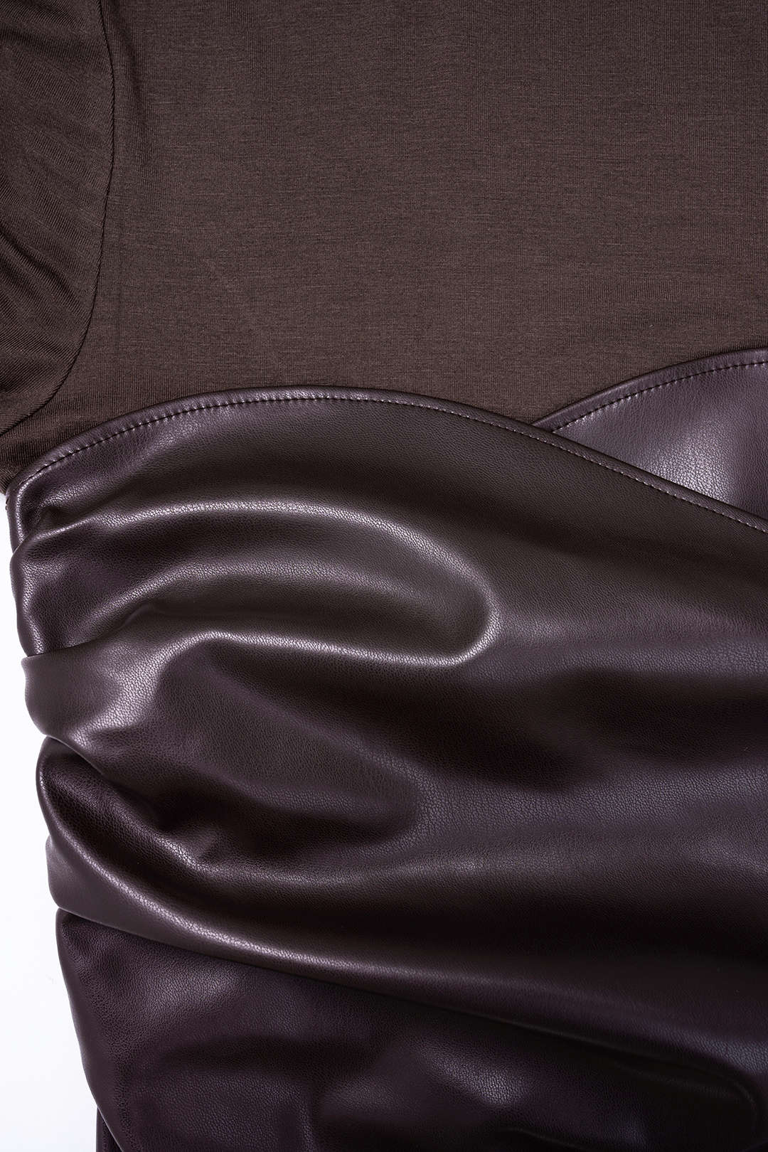 Faux Leather Crossed Ruched Long Sleeve Maxi Dress - Image 4