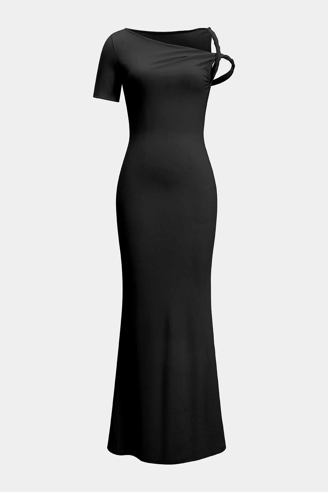 Solid Asymmetrical Twist Knot Short Sleeve Maxi Dress - Image 2