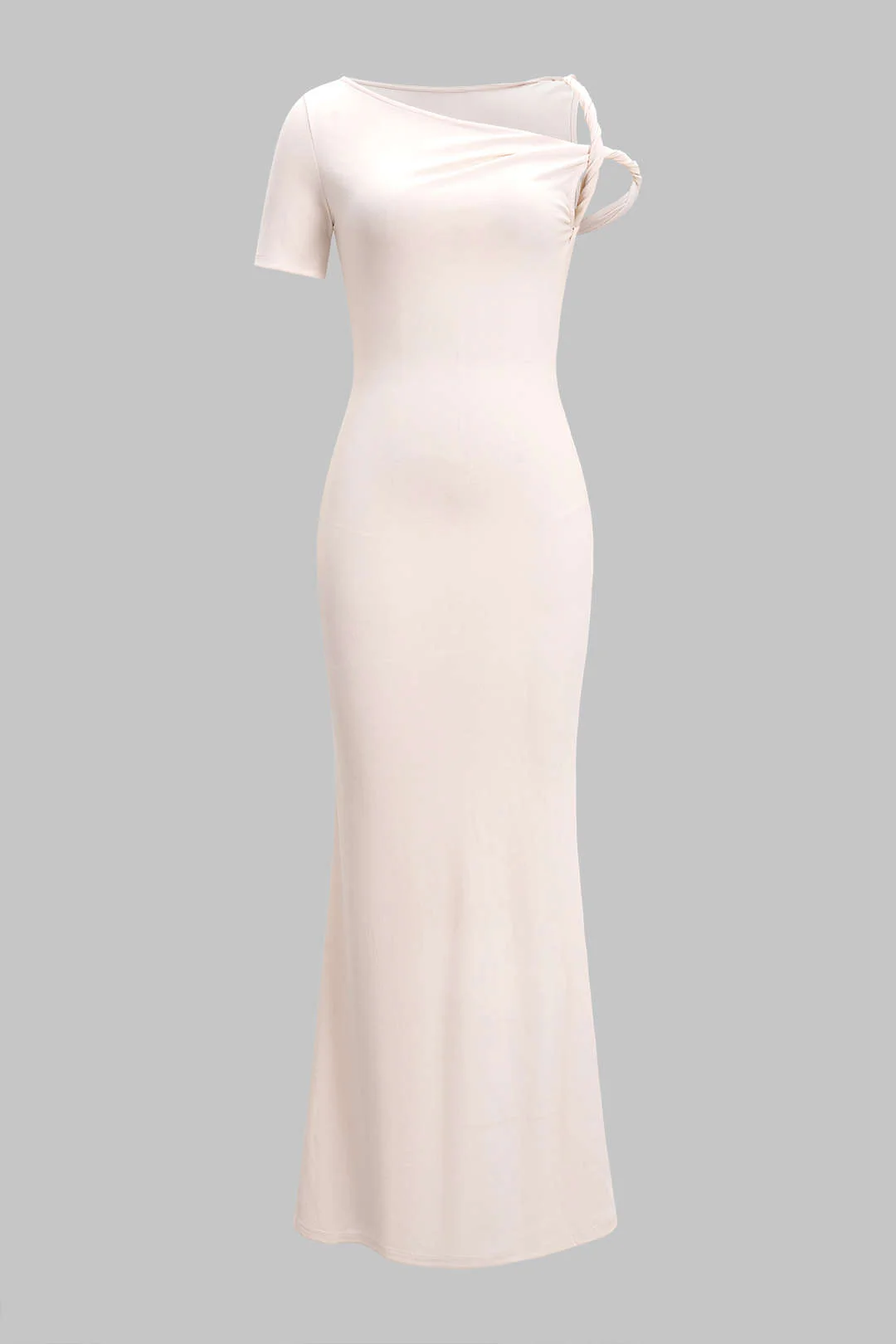 Solid Asymmetrical Twist Knot Short Sleeve Maxi Dress - Image 3