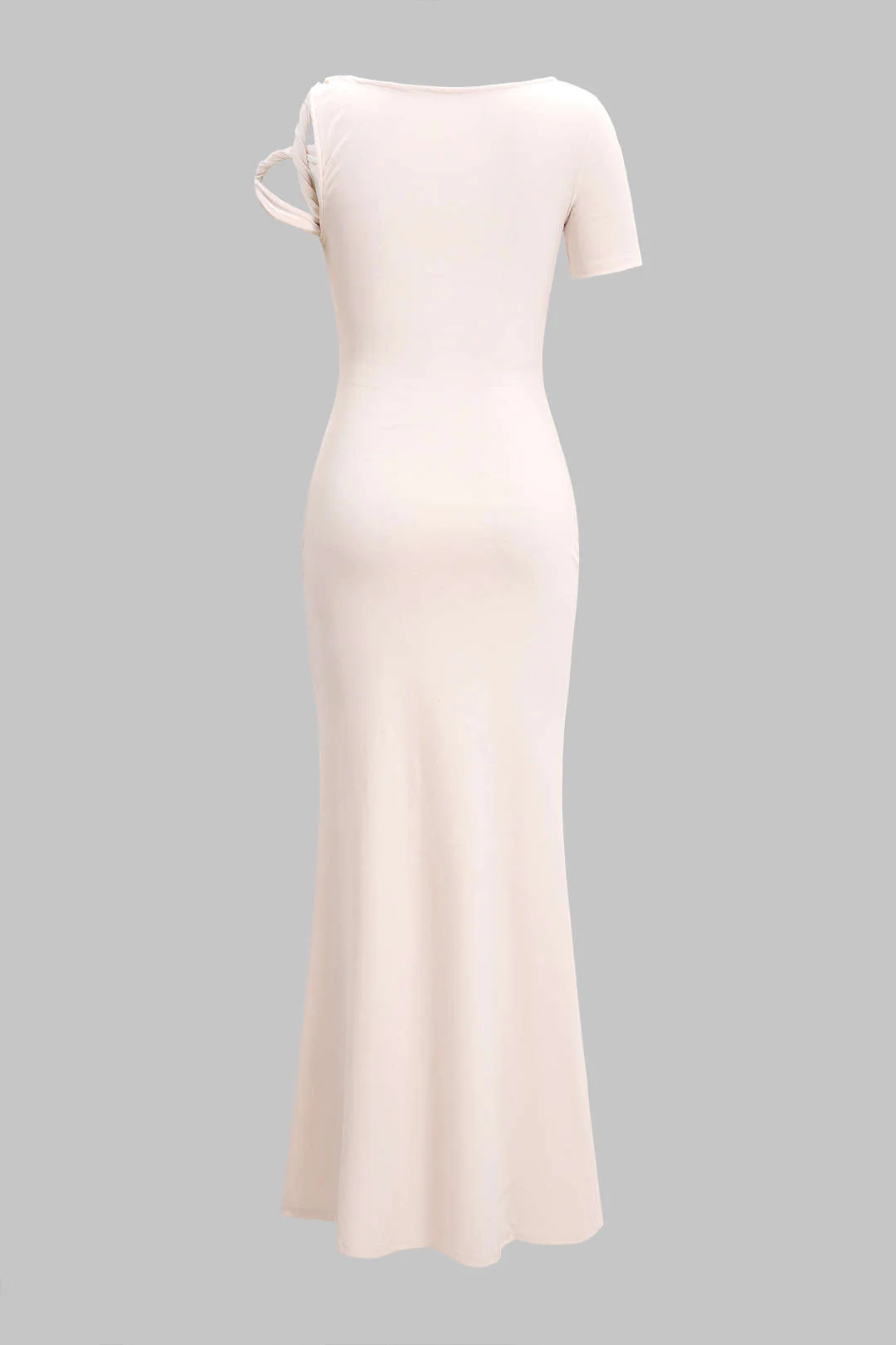 Solid Asymmetrical Twist Knot Short Sleeve Maxi Dress - Image 4