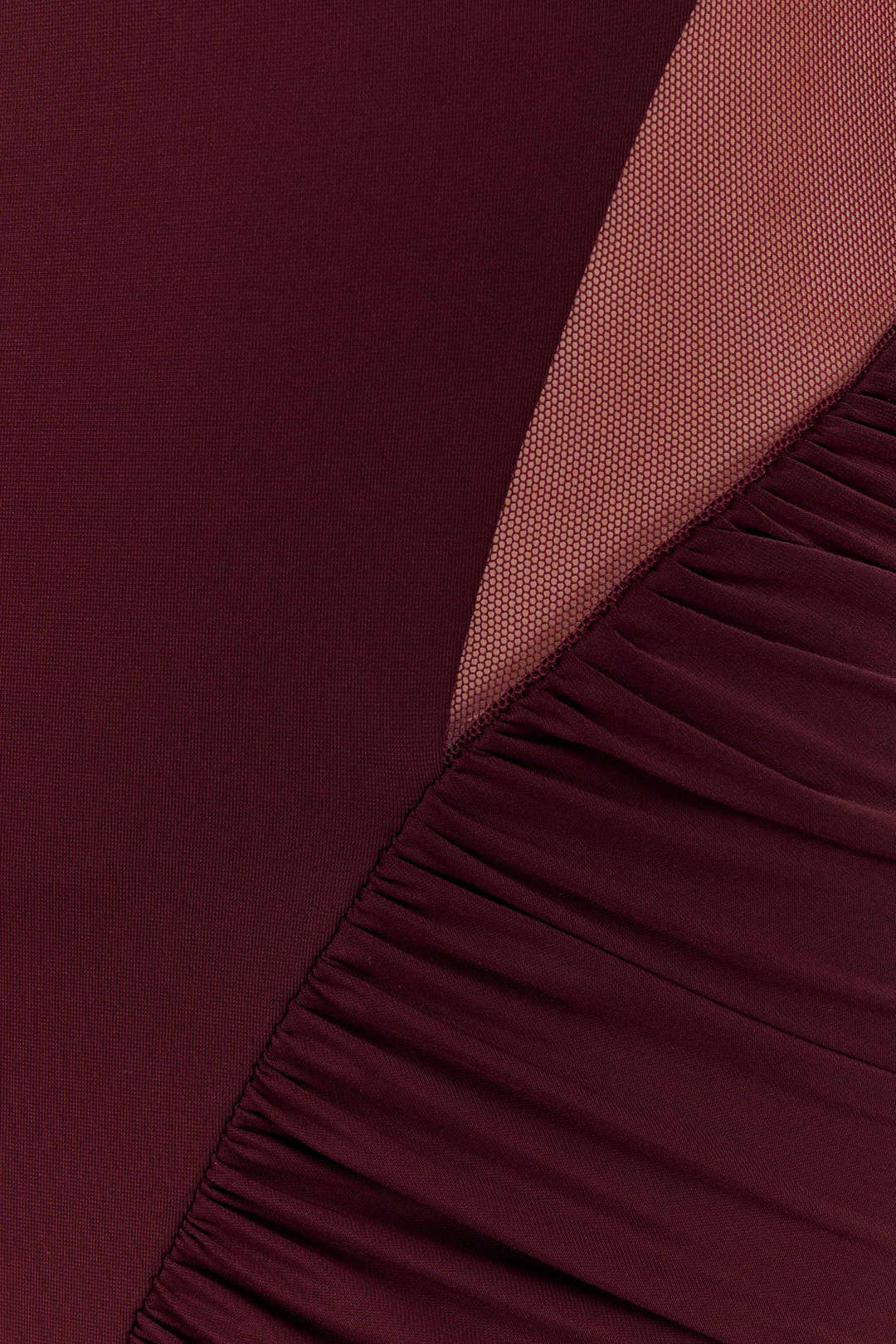 Patchwork Mesh Ruched V-Neck Long Sleeve Maxi Dress - Image 4