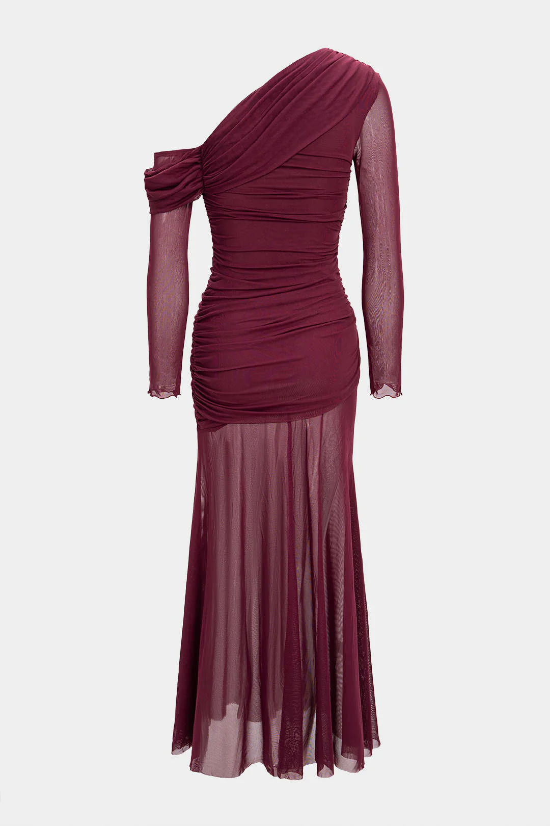 Mesh Patchwork Ruched Long Sleeve Maxi Dress - Image 2