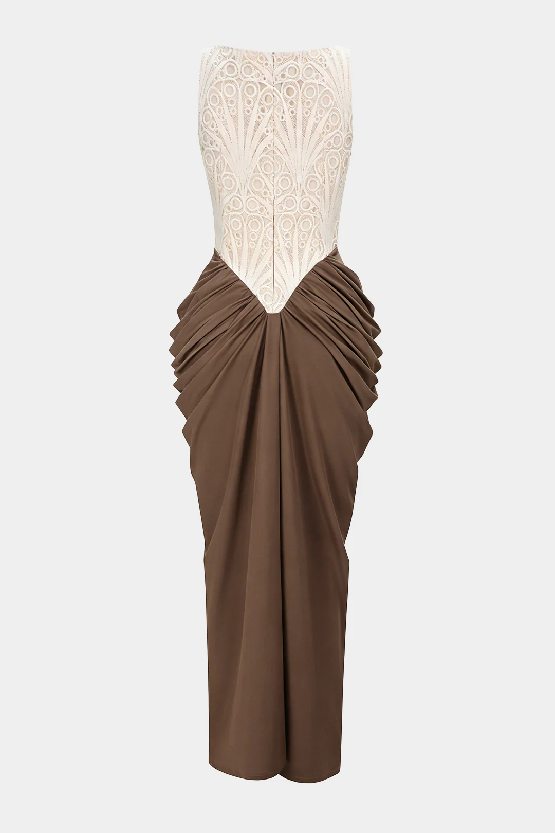 Embroidery Patchwork Square Neck Ruched Sleeveless Maxi Dress - Image 2
