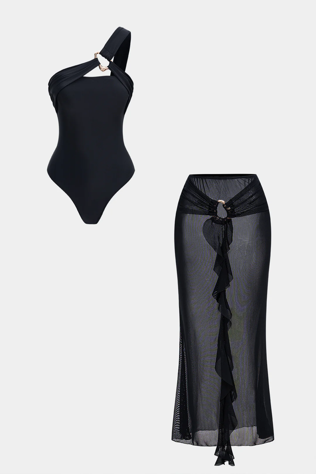 Mesh Asymmetrical Metallic Bikini Set