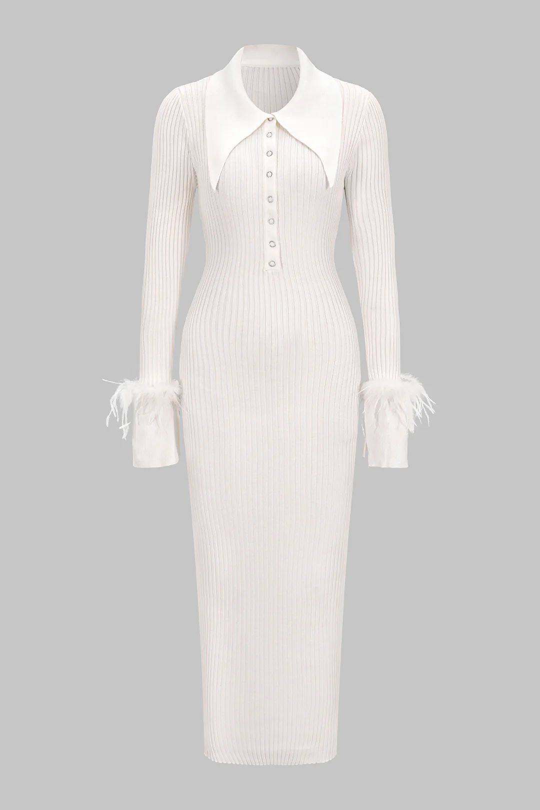 Knit Patchwork Polo Collar Long Sleeve Dress