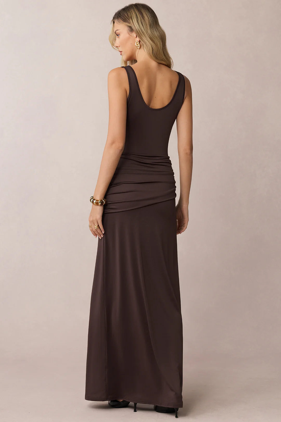 U-Neck Knotted Ruched Sleeveless Maxi Dress - Image 2