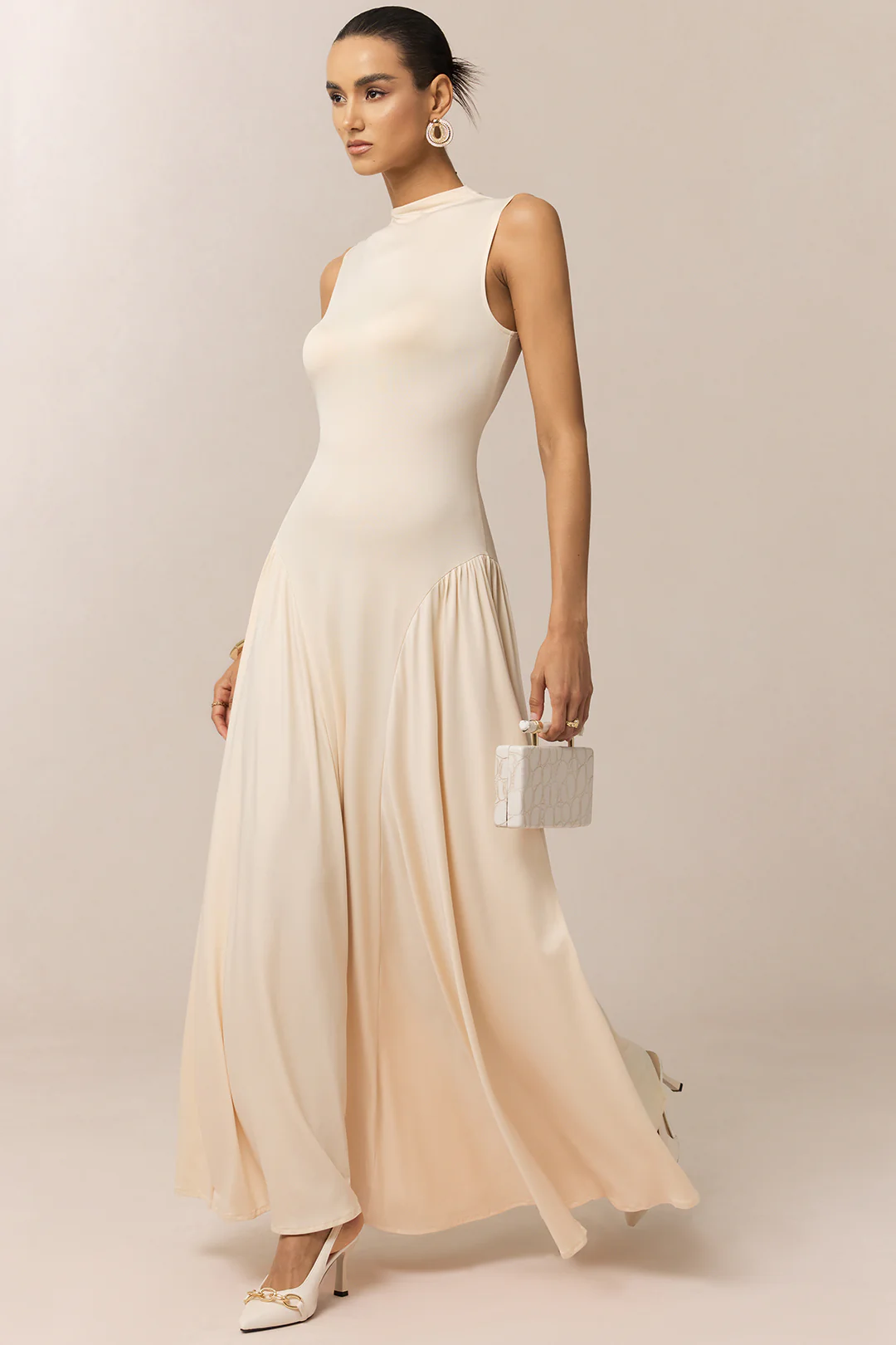 Mock Neck Ruched Sleeveless Maxi Dress - Image 2