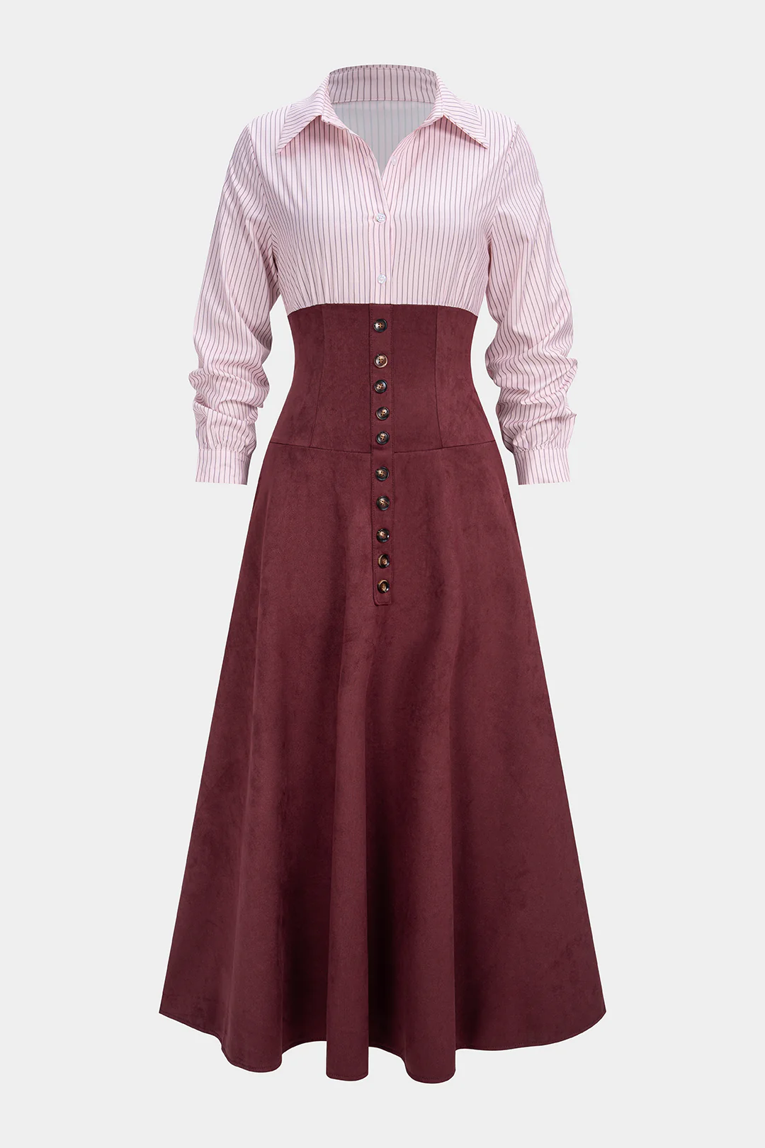 Contrast Stripes Print Ruched Long Sleeve Maxi Dress