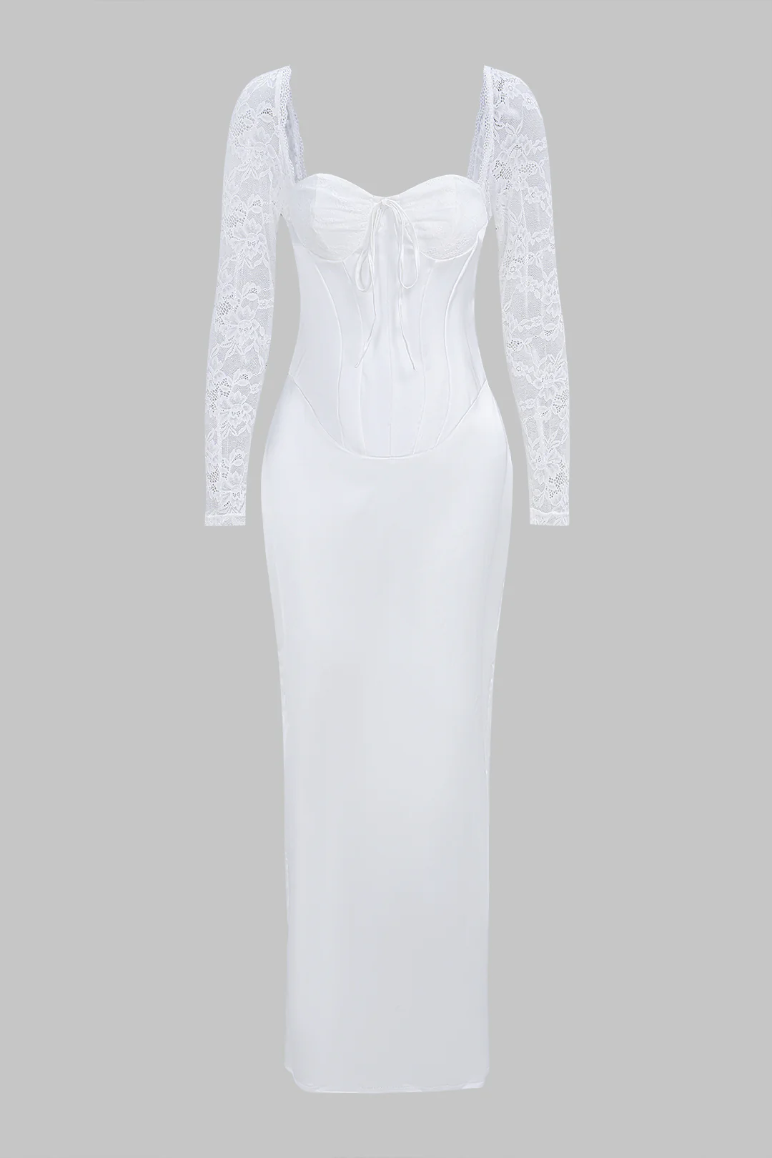 Satin Patchwork Backless Long Sleeve Maxi Dress - Image 2