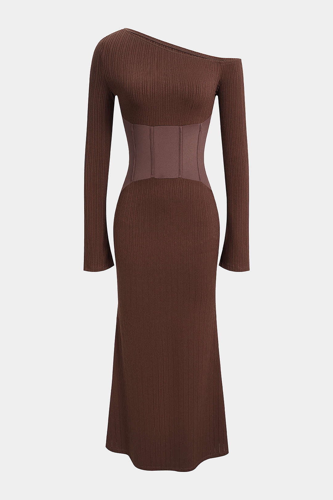 One Shoulder Corset Tie Back Long Sleeve Maxi Dress