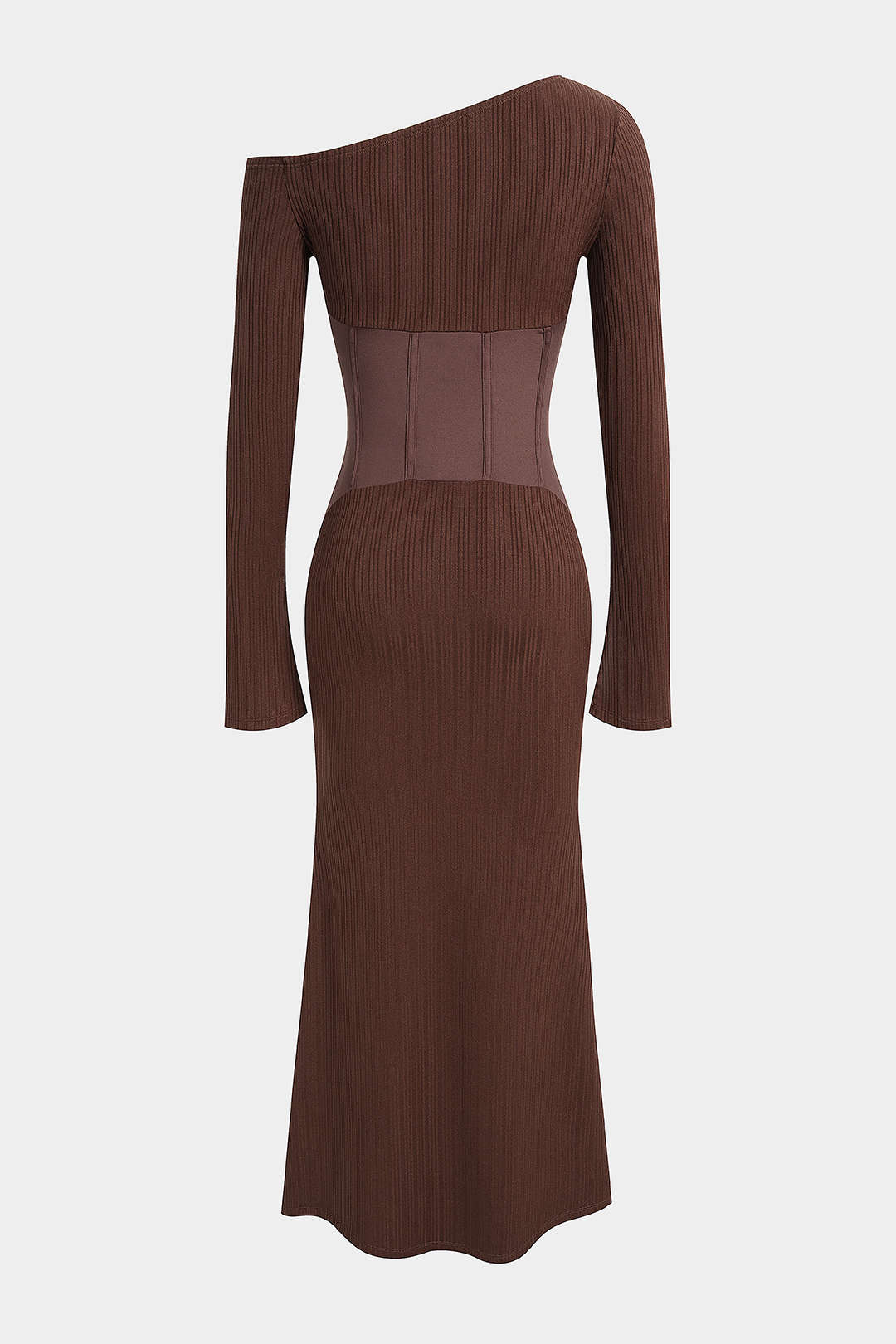 One Shoulder Corset Tie Back Long Sleeve Maxi Dress - Image 2