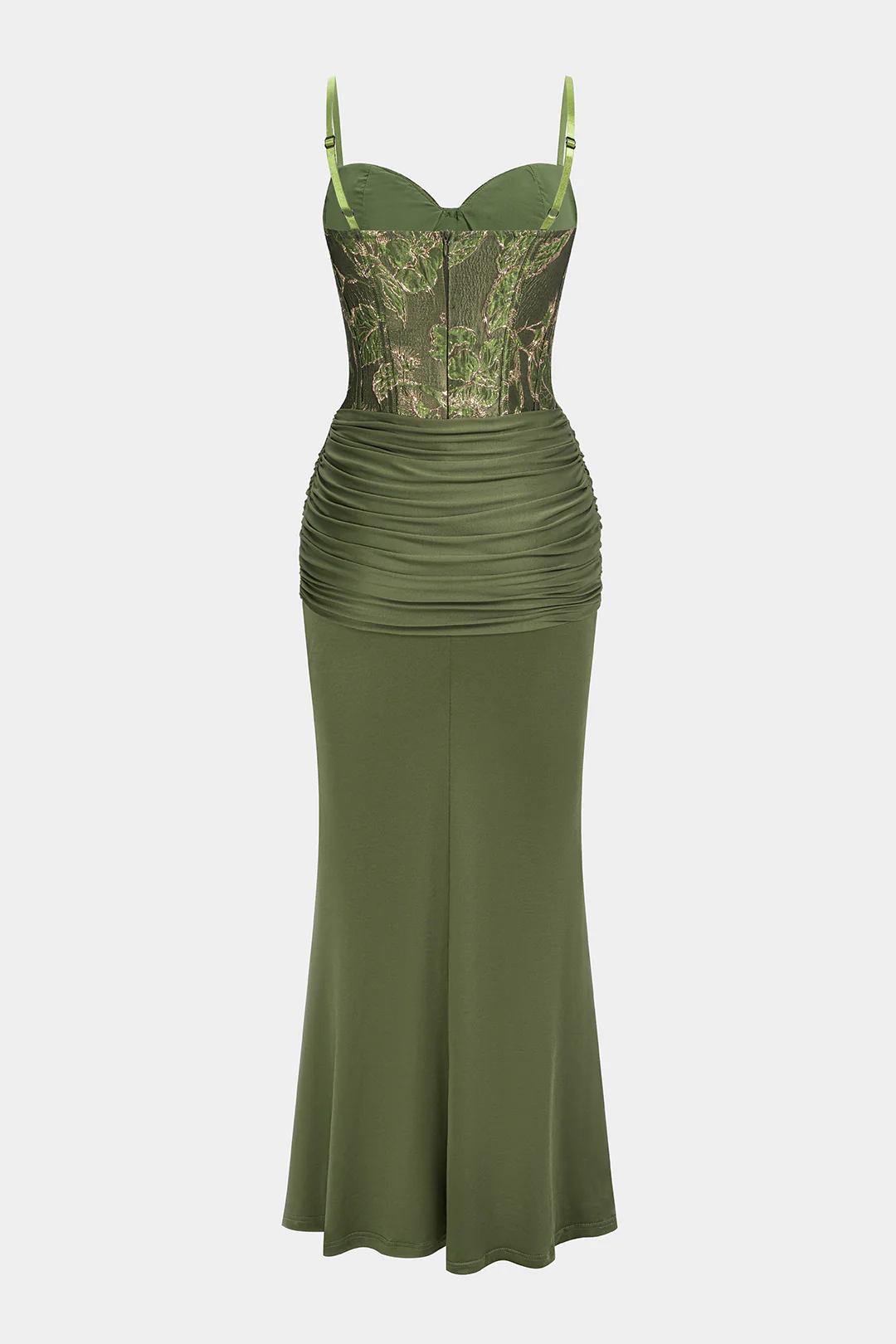 Jacquard Patchwork Ruched Strappy Sleeveless Maxi Dress - Image 2