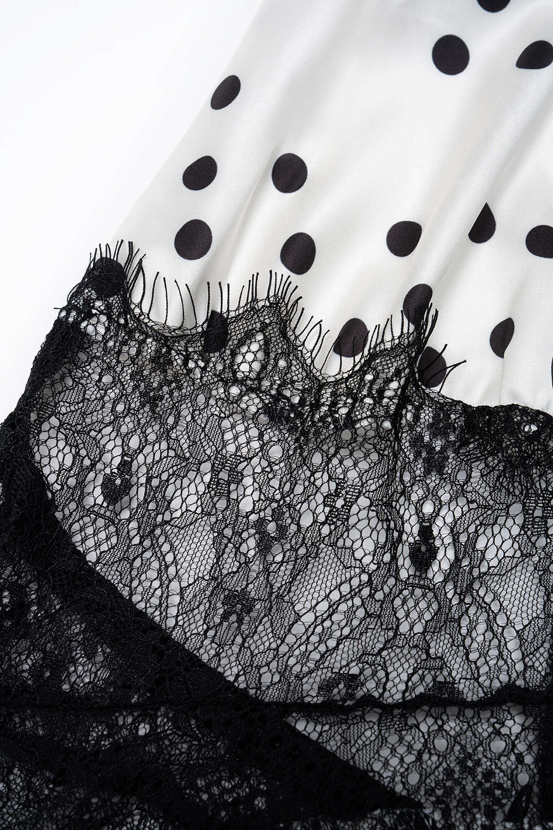 Polka Dots Print Satin Patchwork Lace Halter V-Neck Backless Sleeveless Maxi Dress - Image 9