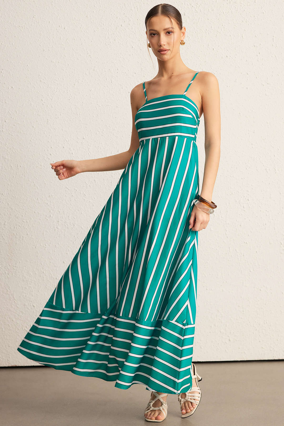 Stripes Print Backless Smocked Pocket Sleeveless Maxi Dress - Image 6