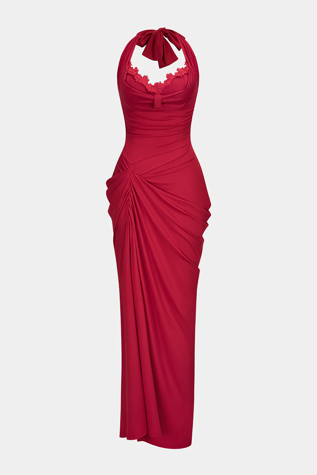 Halter Neck Ruched Backless Sleeveless Maxi Dress