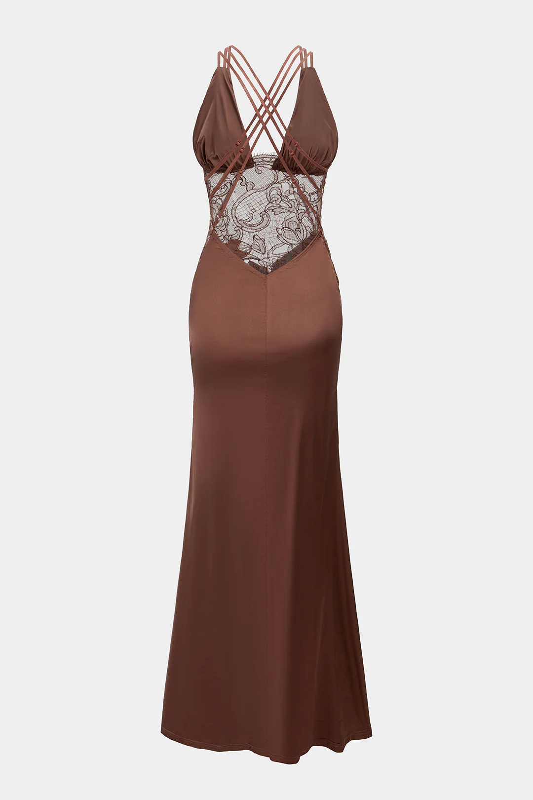 Stain Patchwork Sheer Lace V-Neck Crosssed Backless Maxi Dress - Image 2
