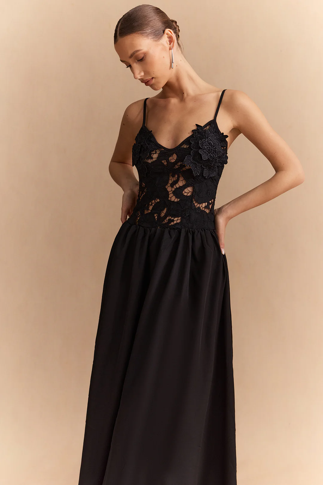 Patchwork Lace Hollow Out Slip Sleeveless Maxi Dress - Image 4