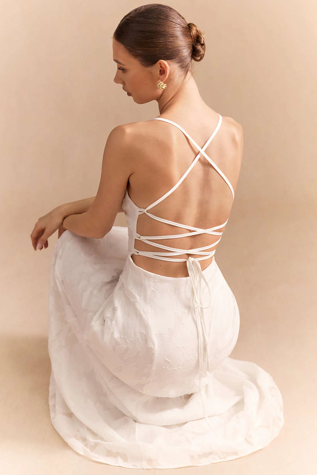 Jacquard Crossed Tie-Up Backless Sleeveless Maxi Dress - Image 2
