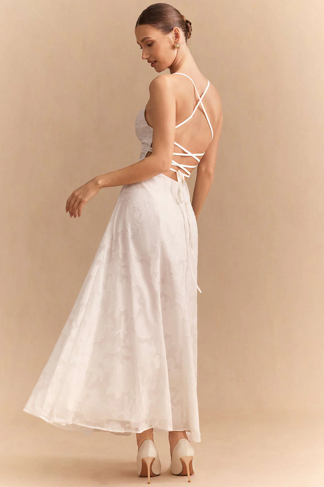 Jacquard Crossed Tie-Up Backless Sleeveless Maxi Dress - Image 5