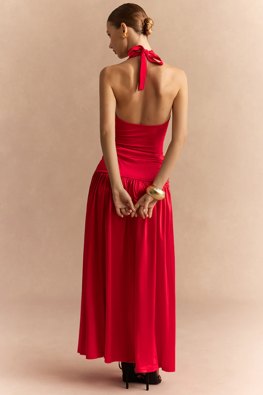 Satin Halter V-Neck Backless Sleeveless Maxi Dress - Image 4