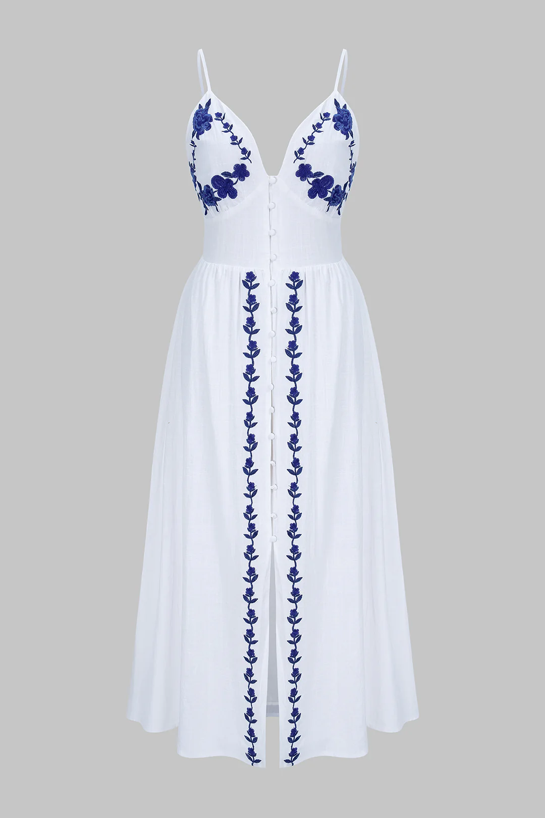 Contrast Embroidery V-Neck Sleeveless Maxi Dress