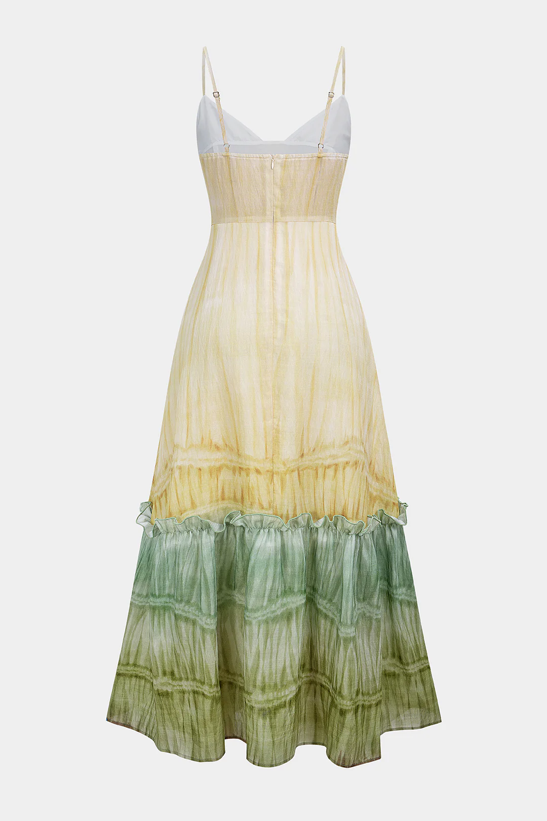 Ombre Print Linen V-Neck Ruched Slip Sleeveless Maxi Dress - Image 2