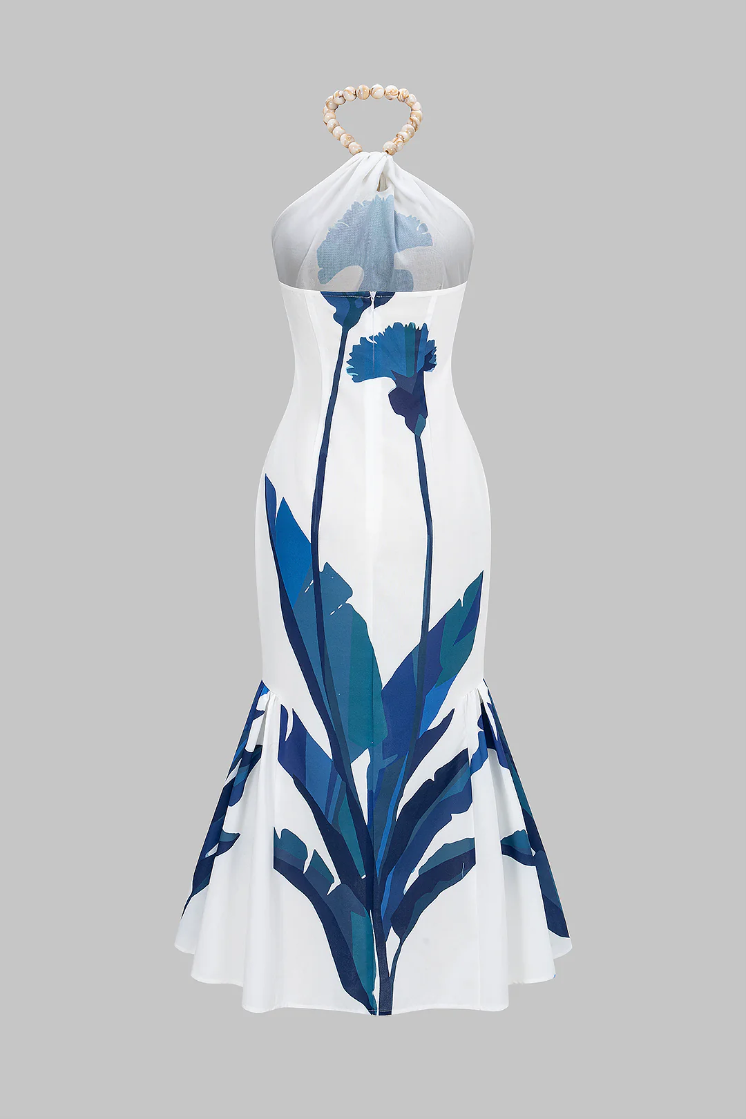 Branches Print Halter Neck Ruched Sleeveless Maxi Dress - Image 2