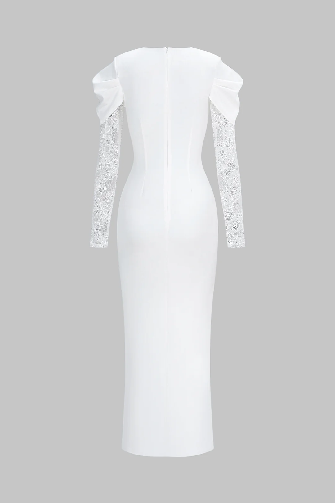 Sheer Lace Patchwork Round Neck Long Sleeve Maxi Dress - Image 2