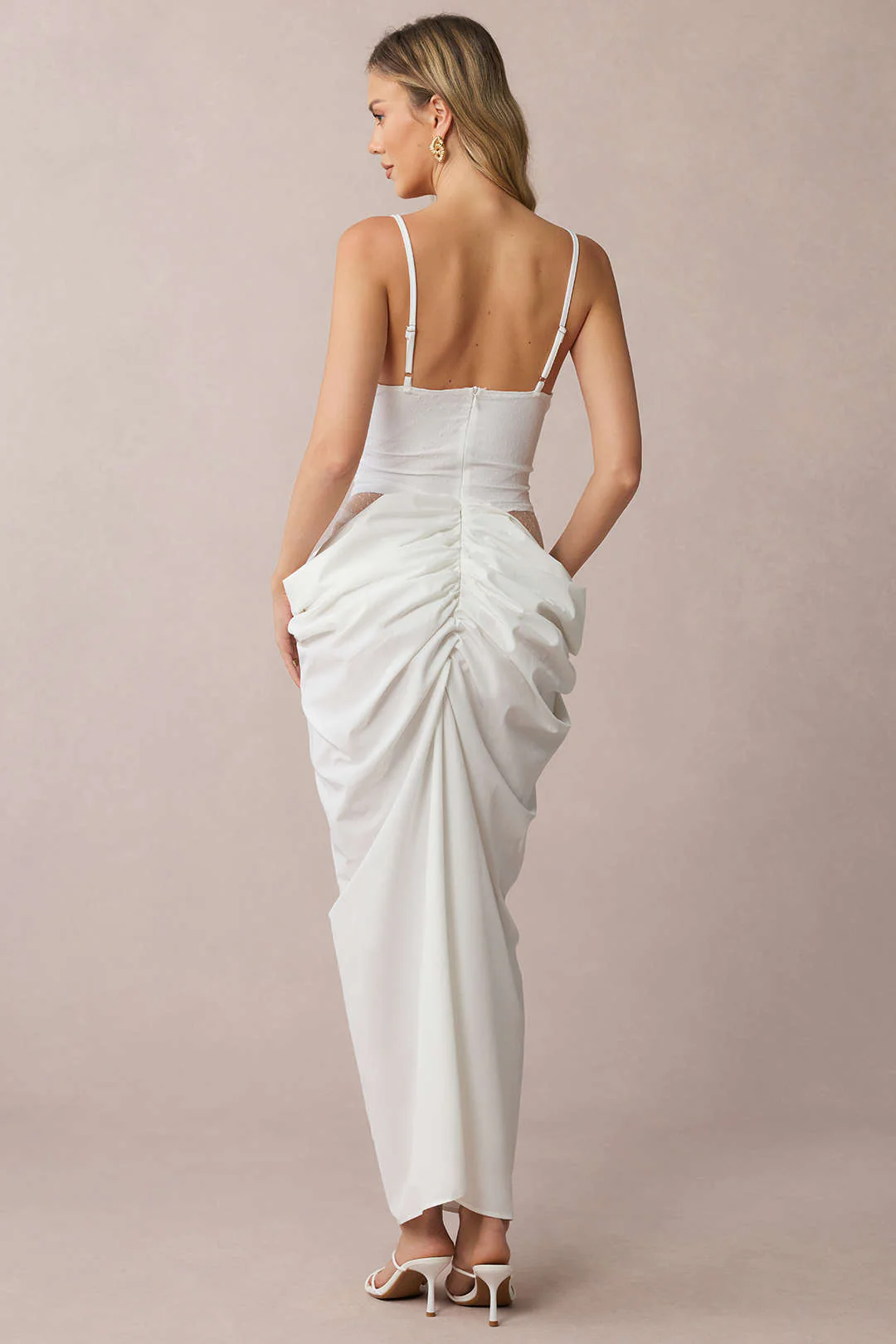 Sheer Lace Patchwork V-Neck Ruched Sleeveless Maxi Dress - Image 2
